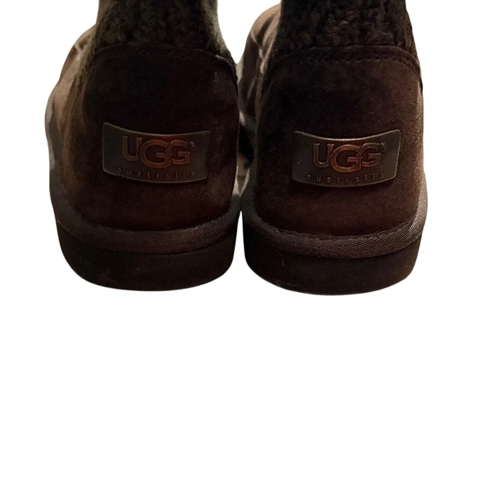 UGG Suburb Crochet Tall Women 7 Espresso  Suede‎ Knit Boots 5733